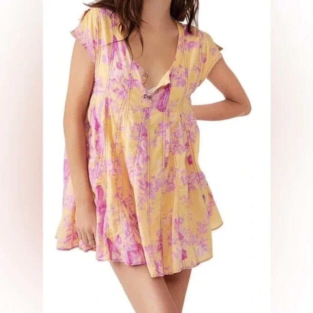 Free People Sully Babydoll Sunshine Floral Print Mini Swing Dress Size Medium